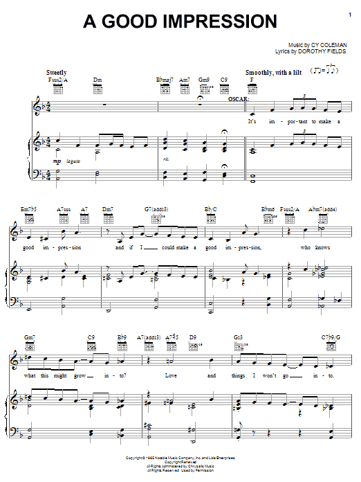 Cy Coleman A Good Impression Sheet Music Notes & Chords for Piano, Vocal & Guitar (Right-Hand Melody) - Download or Print PDF