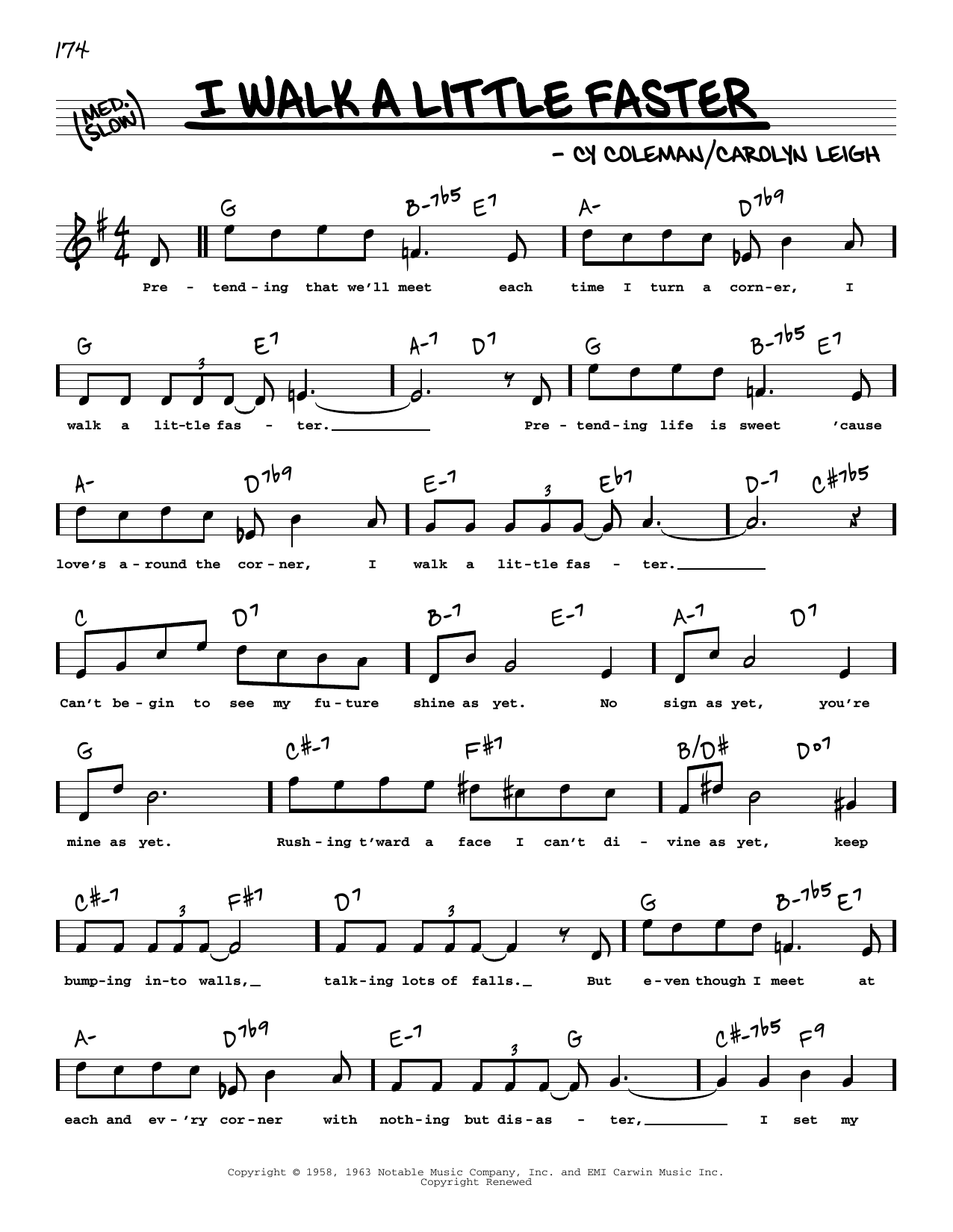 Cy Coleman and Carolyn Leigh I Walk A Little Faster (High Voice) Sheet Music Notes & Chords for Real Book – Melody, Lyrics & Chords - Download or Print PDF