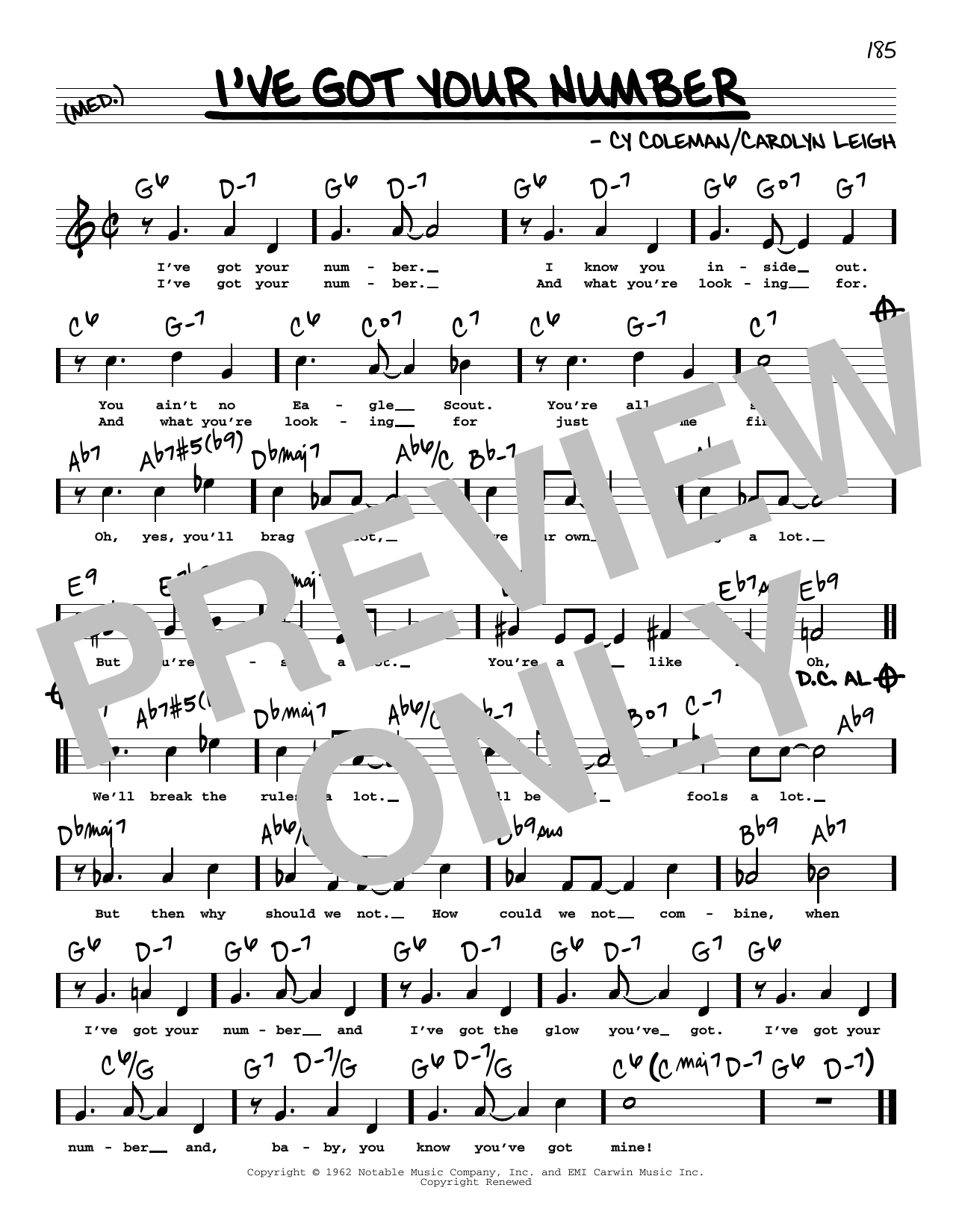 Cy Coleman and Carolyn Leigh I've Got Your Number (High Voice) (from Little Me) Sheet Music Notes & Chords for Real Book – Melody, Lyrics & Chords - Download or Print PDF