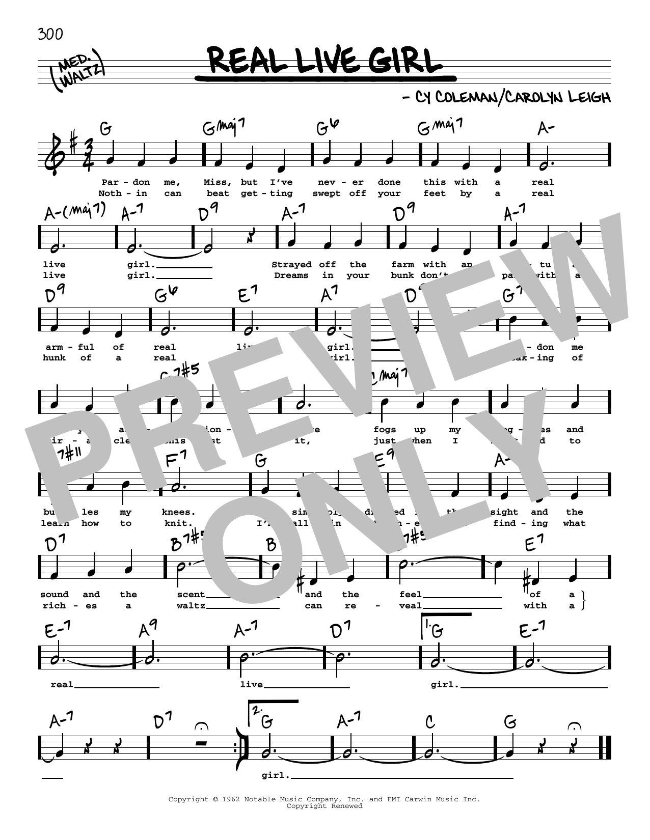 Cy Coleman and Carolyn Leigh Real Live Girl (High Voice) (from Little Me) Sheet Music Notes & Chords for Real Book – Melody, Lyrics & Chords - Download or Print PDF