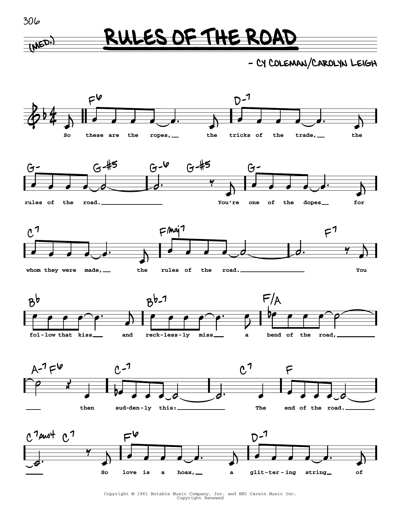Cy Coleman and Carolyn Leigh Rules Of The Road (High Voice) Sheet Music Notes & Chords for Real Book – Melody, Lyrics & Chords - Download or Print PDF
