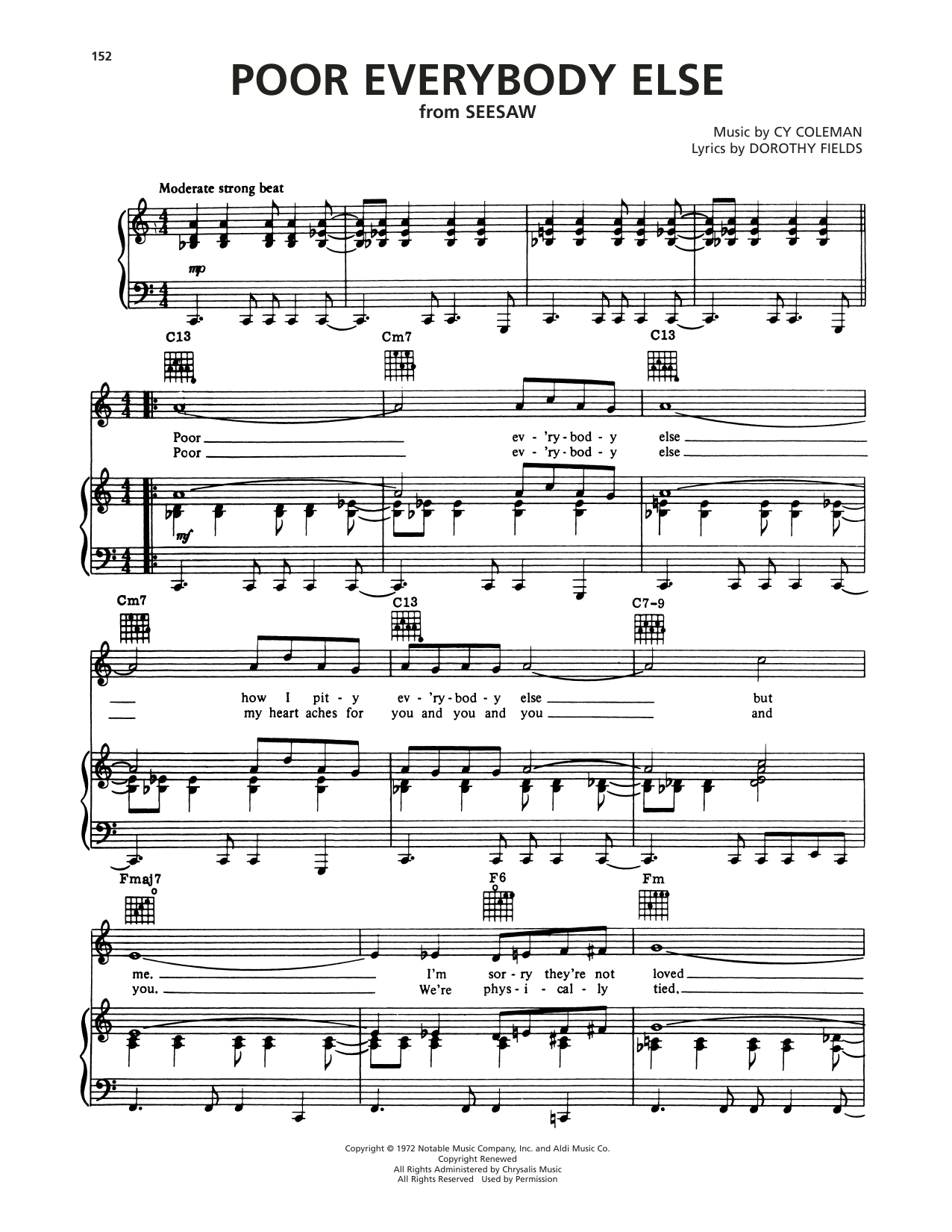 Cy Coleman and Dorothy Fields Poor Everybody Else (from Seesaw) Sheet Music Notes & Chords for Piano, Vocal & Guitar Chords (Right-Hand Melody) - Download or Print PDF