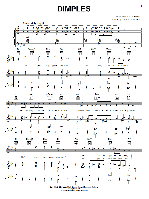 Cy Coleman Dimples Sheet Music Notes & Chords for Piano, Vocal & Guitar (Right-Hand Melody) - Download or Print PDF