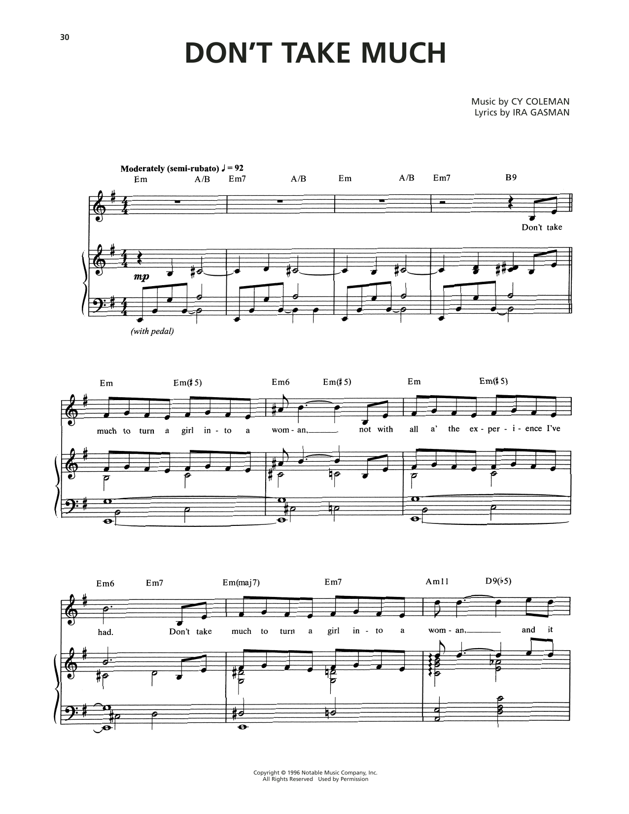 Cy Coleman Don't Take Much (from The Life) Sheet Music Notes & Chords for Piano & Vocal - Download or Print PDF