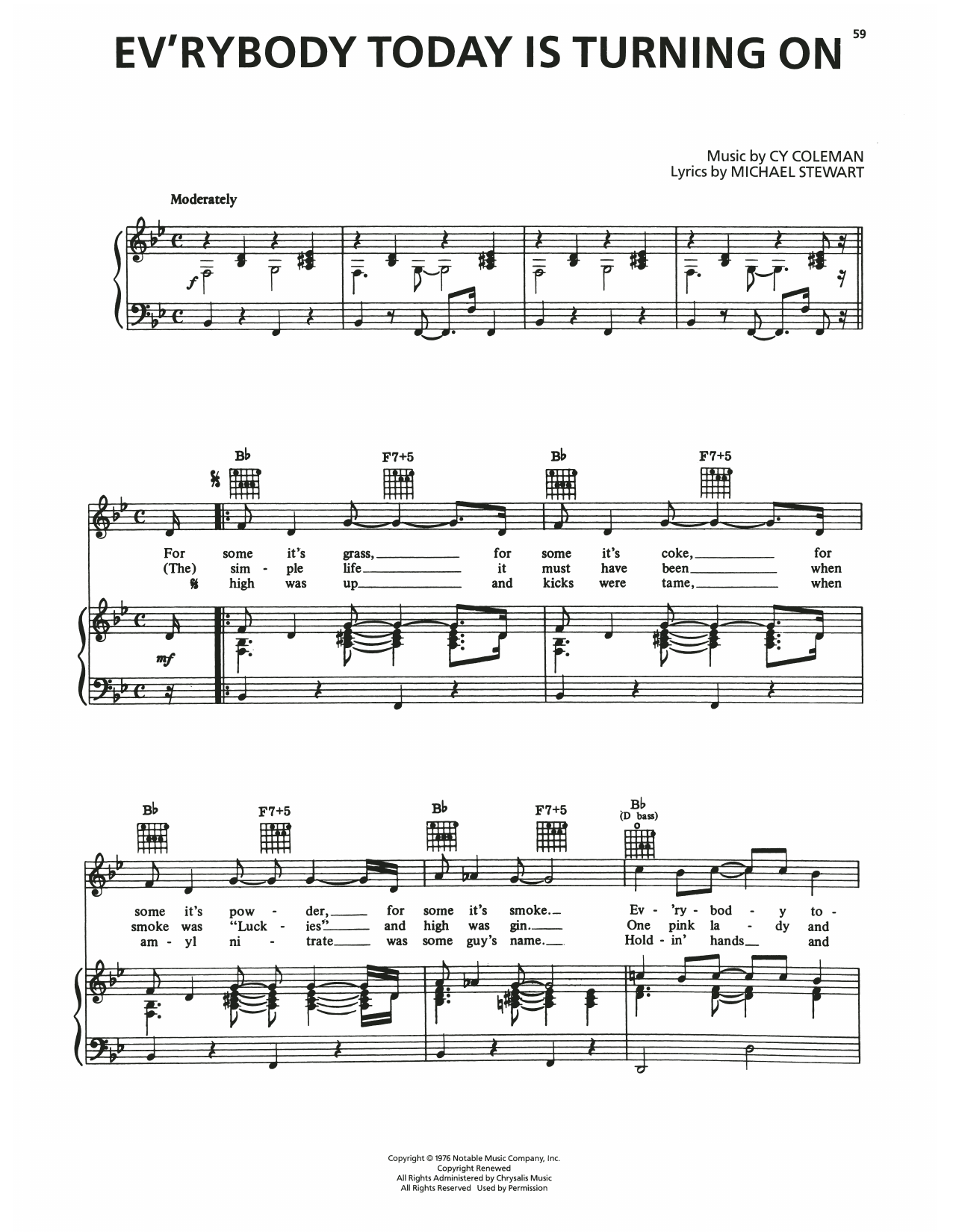 Cy Coleman Ev'rybody Today Is Turning On (from I Love My Wife) Sheet Music Notes & Chords for Piano, Vocal & Guitar Chords (Right-Hand Melody) - Download or Print PDF