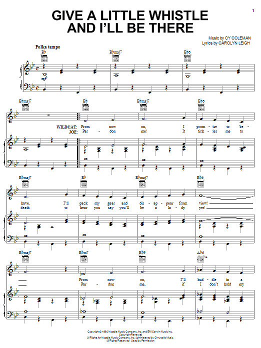 Cy Coleman Give A Little Whistle And I'll Be There Sheet Music Notes & Chords for Piano, Vocal & Guitar (Right-Hand Melody) - Download or Print PDF
