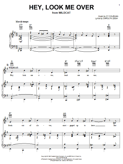 Cy Coleman Hey, Look Me Over Sheet Music Notes & Chords for Piano, Vocal & Guitar (Right-Hand Melody) - Download or Print PDF