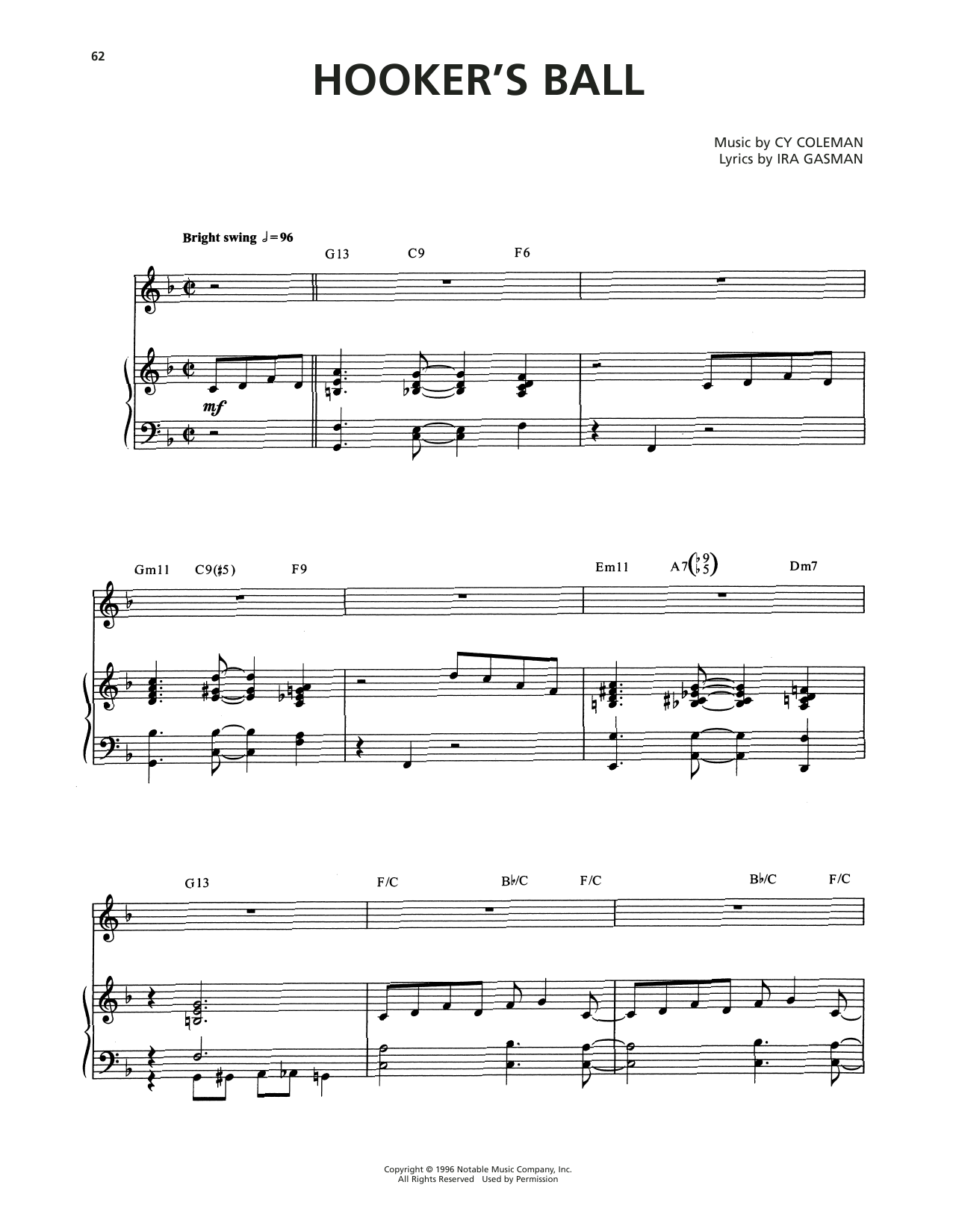 Cy Coleman Hooker's Ball (from The Life) Sheet Music Notes & Chords for Piano & Vocal - Download or Print PDF