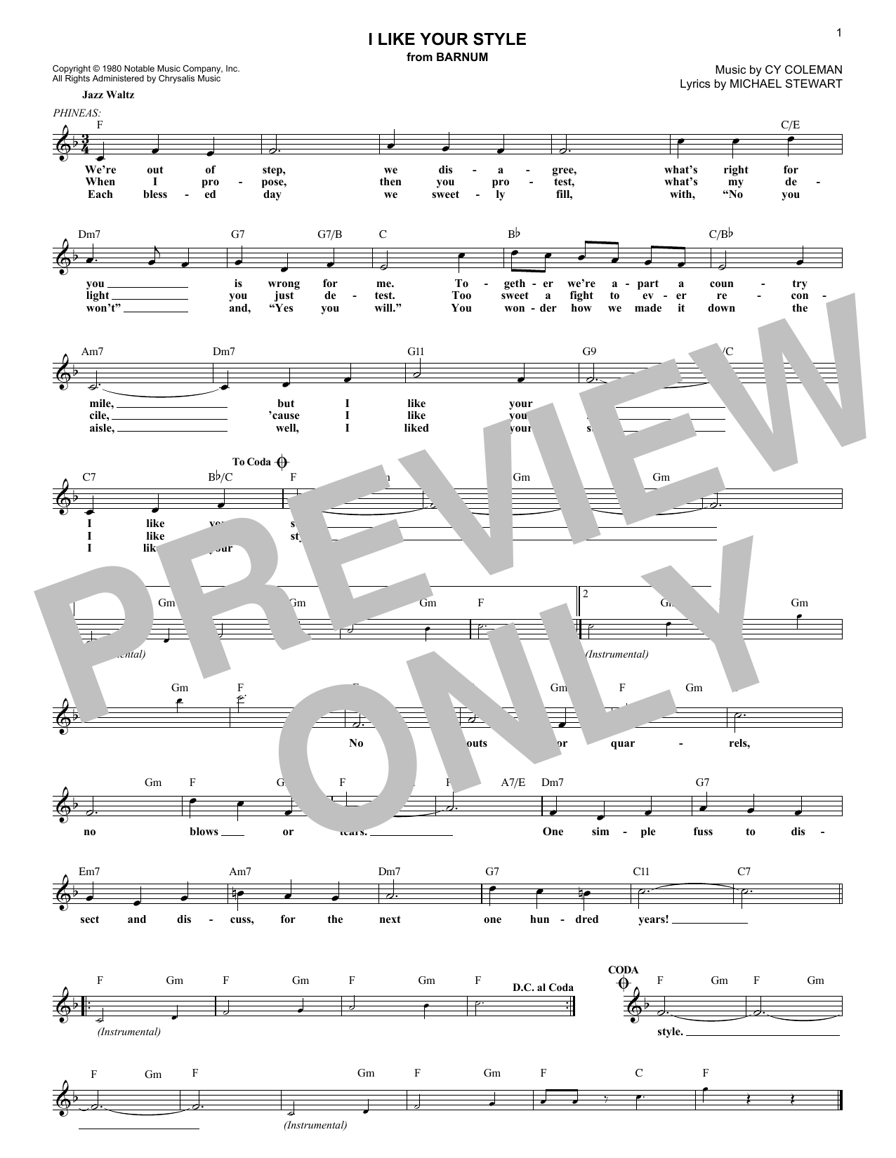 Cy Coleman I Like Your Style Sheet Music Notes & Chords for Melody Line, Lyrics & Chords - Download or Print PDF Cy Coleman I Like Your Style Sheet Music Notes & Chords for Melody Line, Lyrics & Chords - Download or Print PDF