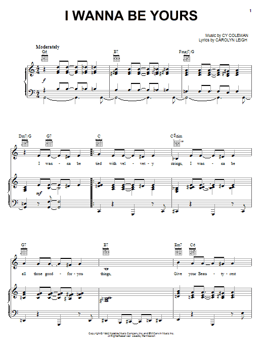 Cy Coleman I Wanna Be Yours Sheet Music Notes & Chords for Piano, Vocal & Guitar (Right-Hand Melody) - Download or Print PDF