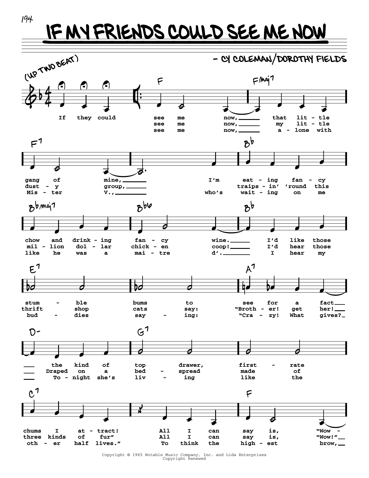 Cy Coleman If My Friends Could See Me Now (Low Voice) Sheet Music Notes & Chords for Real Book – Melody, Lyrics & Chords - Download or Print PDF