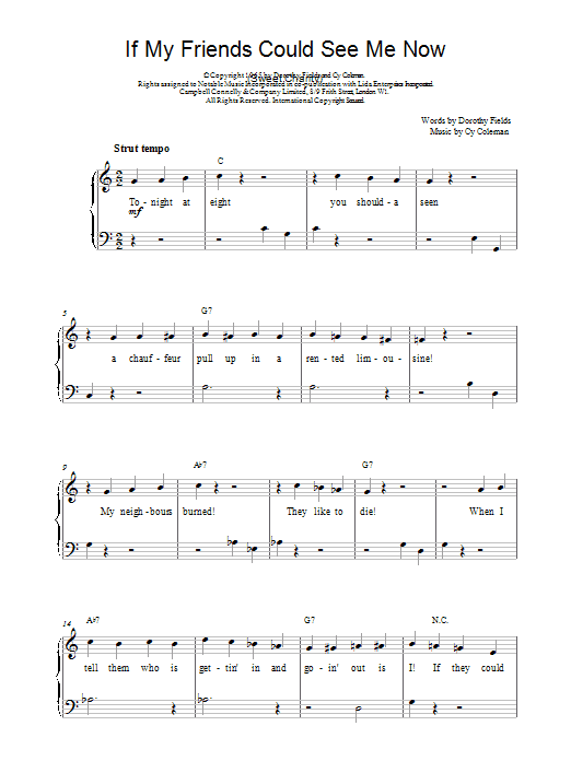Cy Coleman If My Friends Could See Me Now Sheet Music Notes & Chords for Piano, Vocal & Guitar (Right-Hand Melody) - Download or Print PDF
