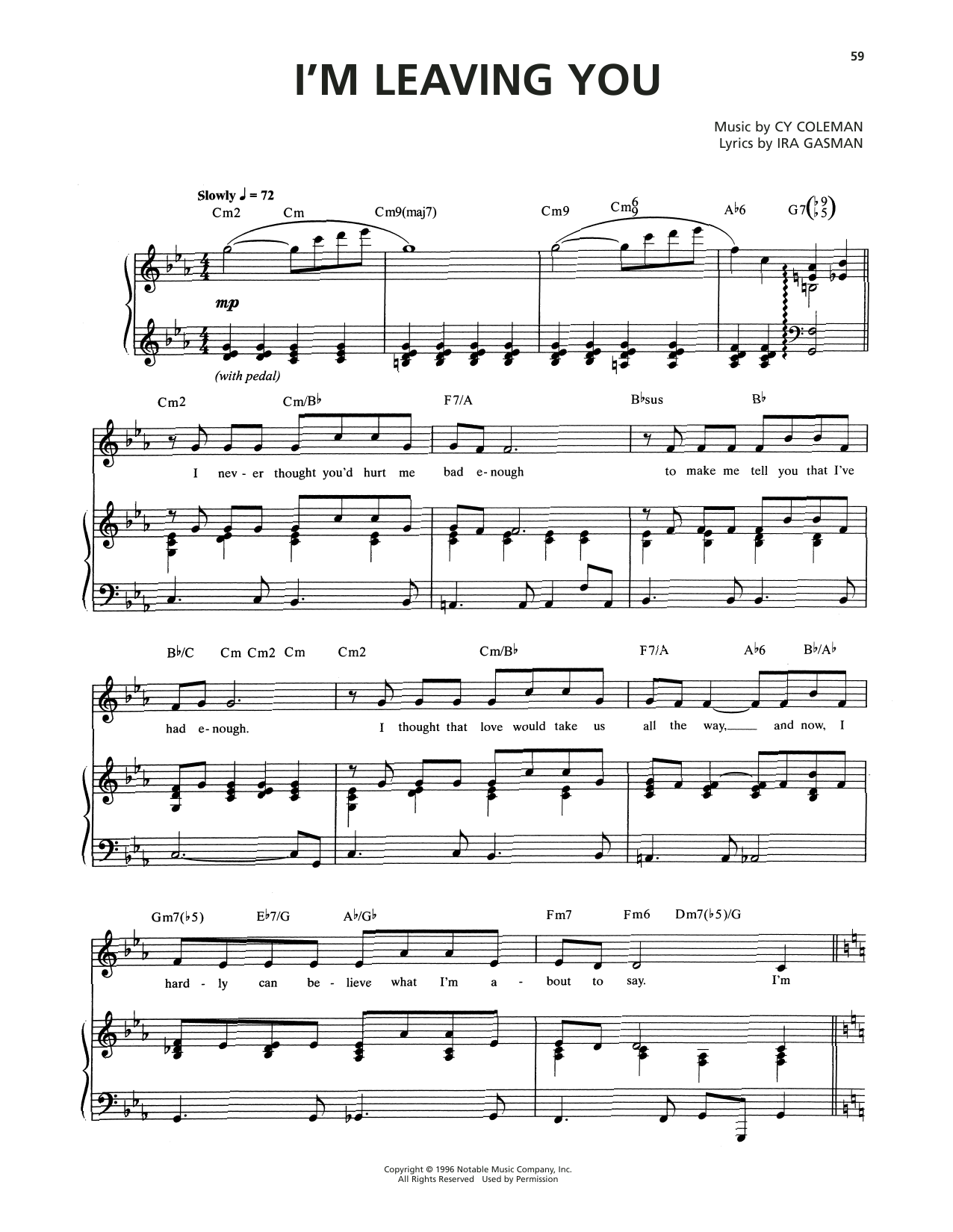 Cy Coleman I'm Leaving You (from The Life) Sheet Music Notes & Chords for Piano & Vocal - Download or Print PDF