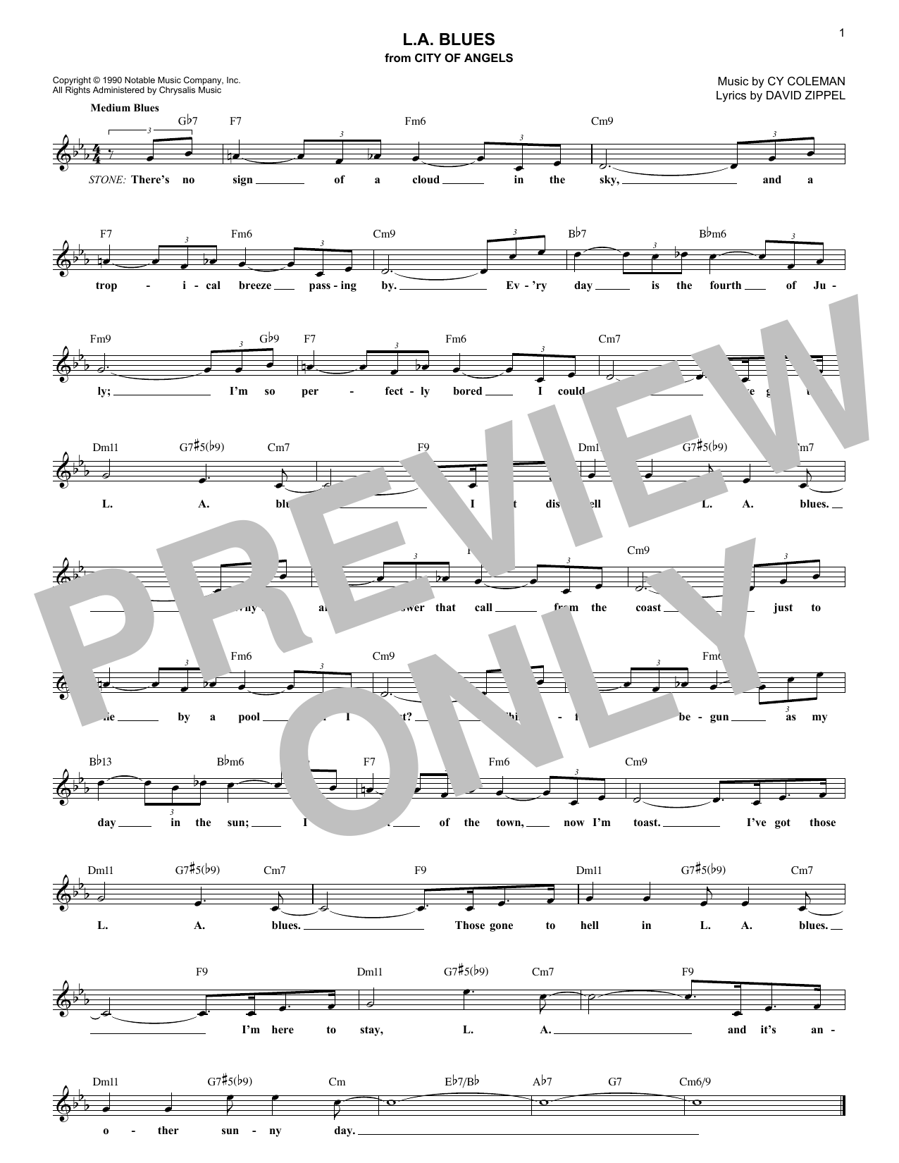 Cy Coleman L.A. Blues Sheet Music Notes & Chords for Melody Line, Lyrics & Chords - Download or Print PDF
