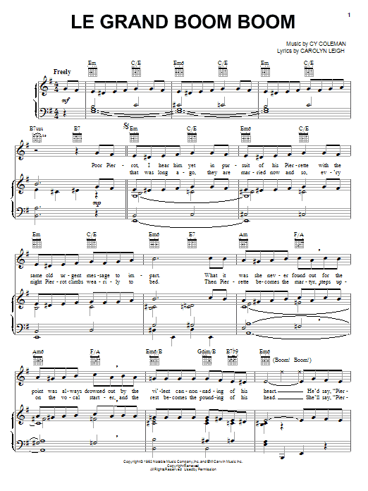 Cy Coleman Le Grand Boom Boom Sheet Music Notes & Chords for Piano, Vocal & Guitar (Right-Hand Melody) - Download or Print PDF