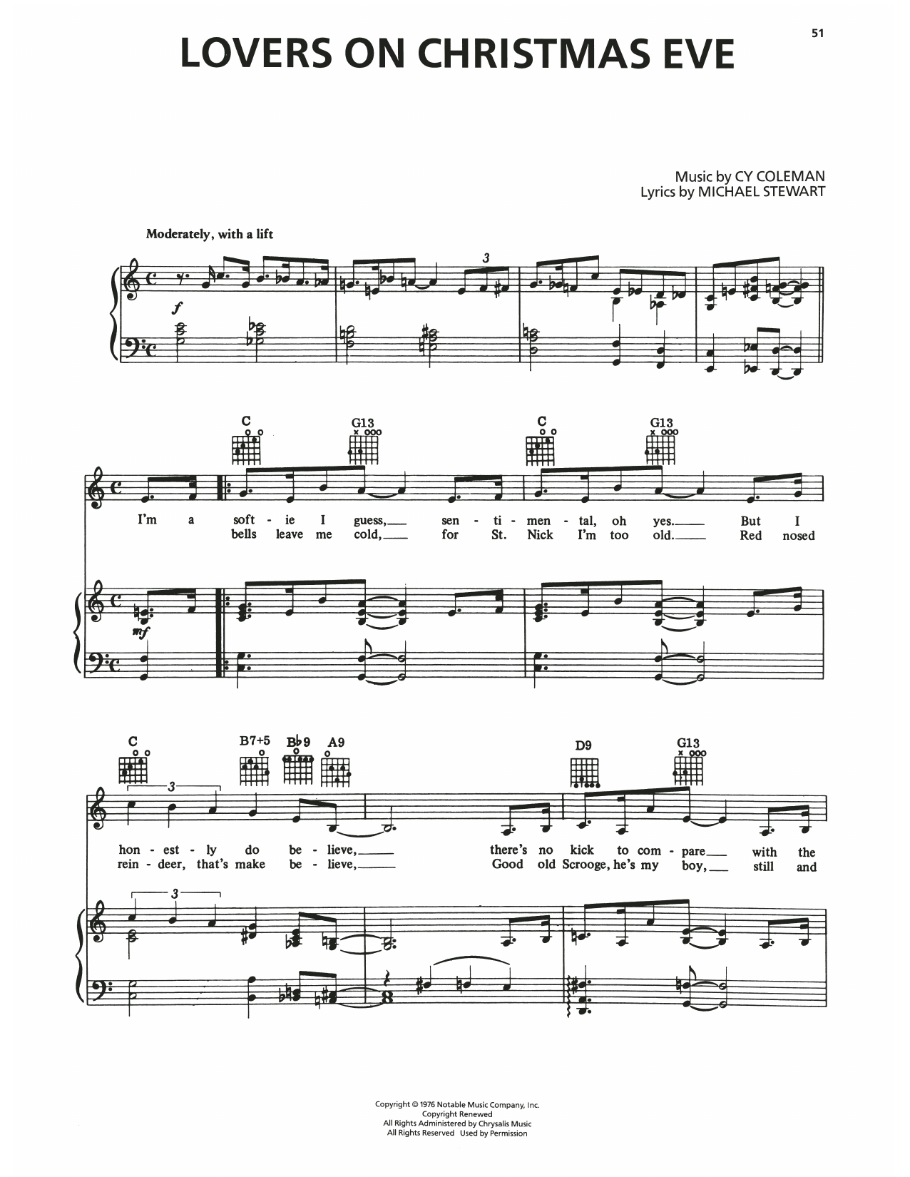 Cy Coleman Lovers On Christmas Eve (from I Love My Wife) Sheet Music Notes & Chords for Piano, Vocal & Guitar Chords (Right-Hand Melody) - Download or Print PDF