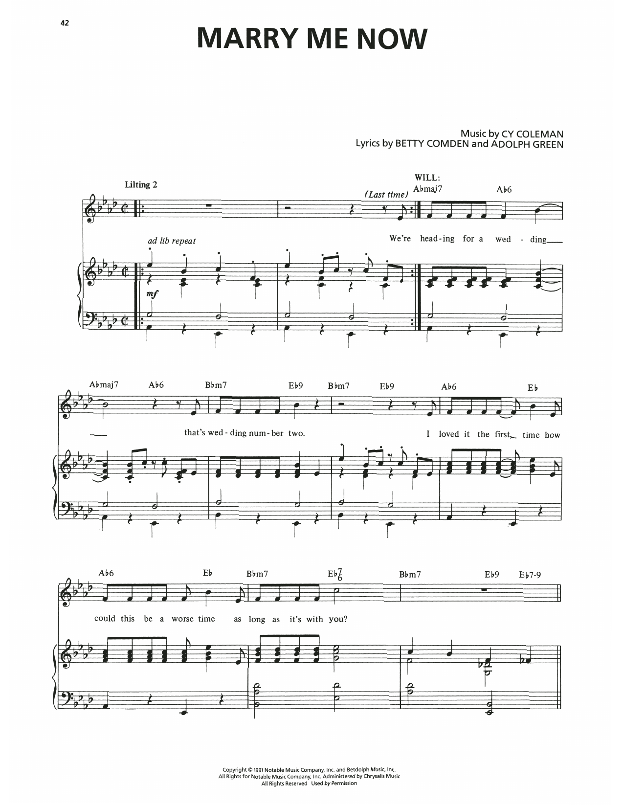 Cy Coleman Marry Me Now (from The Will Rogers Follies) Sheet Music Notes & Chords for Piano & Vocal - Download or Print PDF