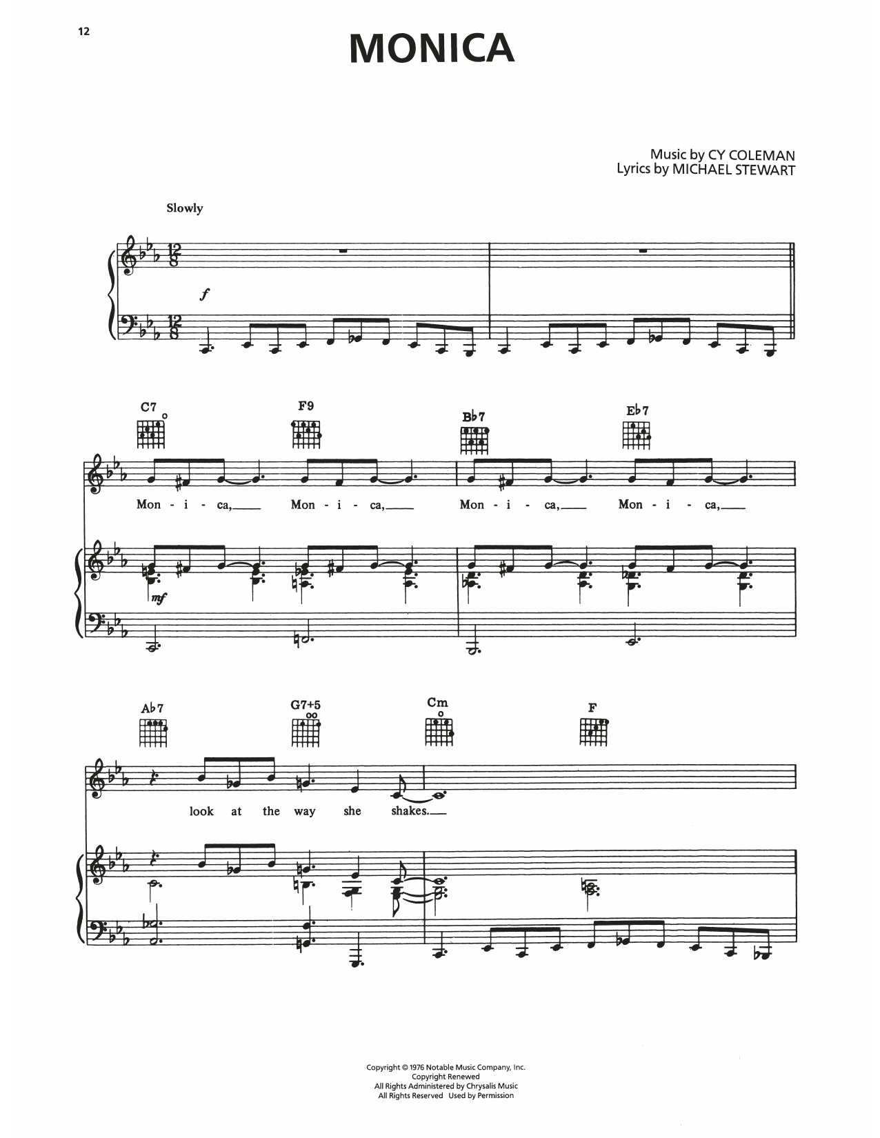 Cy Coleman Monica (from I Love My Wife) Sheet Music Notes & Chords for Piano, Vocal & Guitar Chords (Right-Hand Melody) - Download or Print PDF Cy Coleman Monica (from I Love My Wife) Sheet Music Notes & Chords for Piano, Vocal & Guitar Chords (Right-Hand Melody) - Download or Print PDF