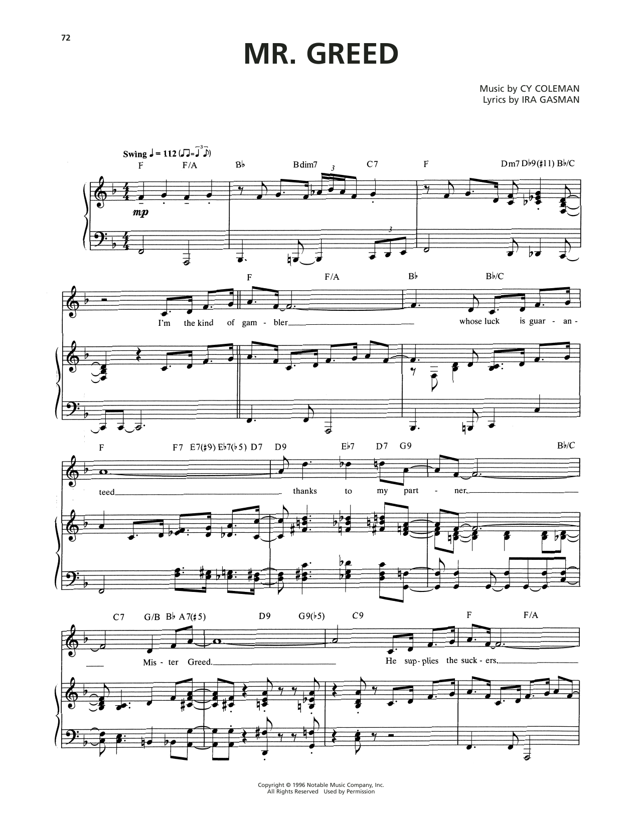 Cy Coleman Mr. Greed (from The Life) Sheet Music Notes & Chords for Piano & Vocal - Download or Print PDF