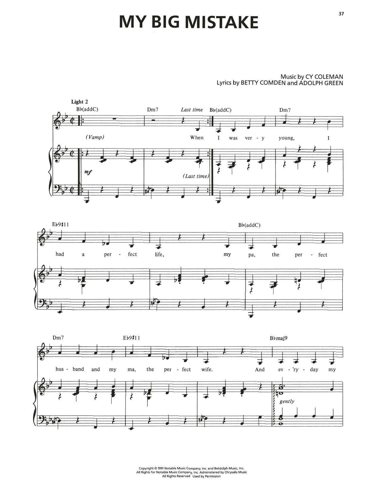 Cy Coleman My Big Mistake (from The Will Rogers Follies) Sheet Music Notes & Chords for Piano & Vocal - Download or Print PDF