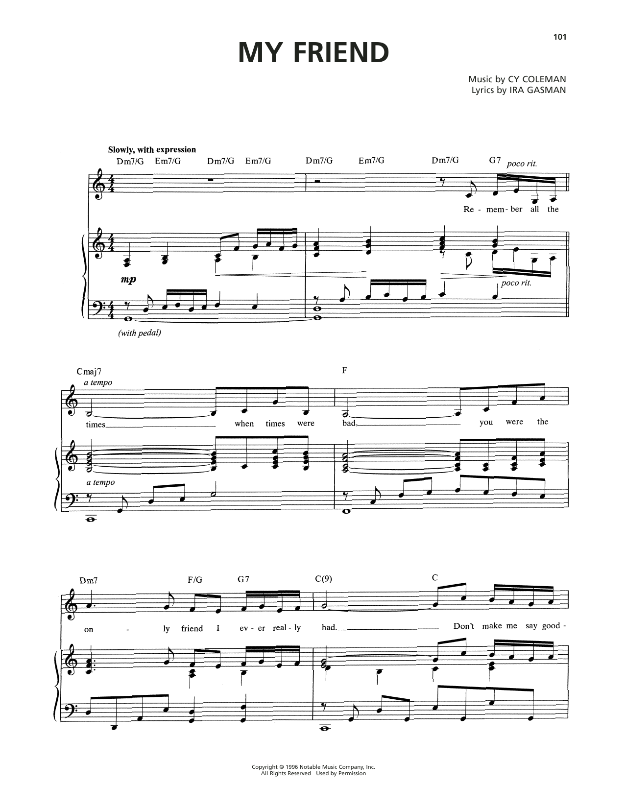 Cy Coleman My Friend (from The Life) Sheet Music Notes & Chords for Piano & Vocal - Download or Print PDF