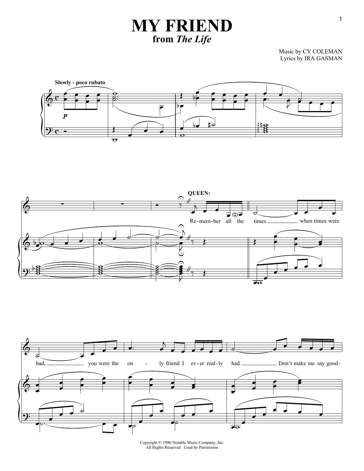 Cy Coleman My Friend Sheet Music Notes & Chords for Vocal Duet - Download or Print PDF