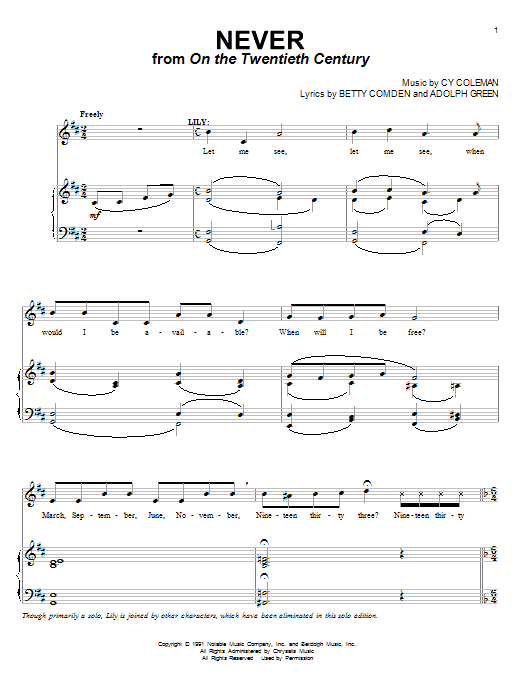 Cy Coleman Never Sheet Music Notes & Chords for Piano & Vocal - Download or Print PDF