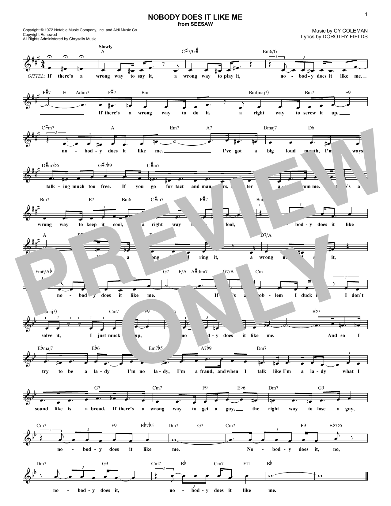 Cy Coleman Nobody Does It Like Me Sheet Music Notes & Chords for Melody Line, Lyrics & Chords - Download or Print PDF Cy Coleman Nobody Does It Like Me Sheet Music Notes & Chords for Melody Line, Lyrics & Chords - Download or Print PDF