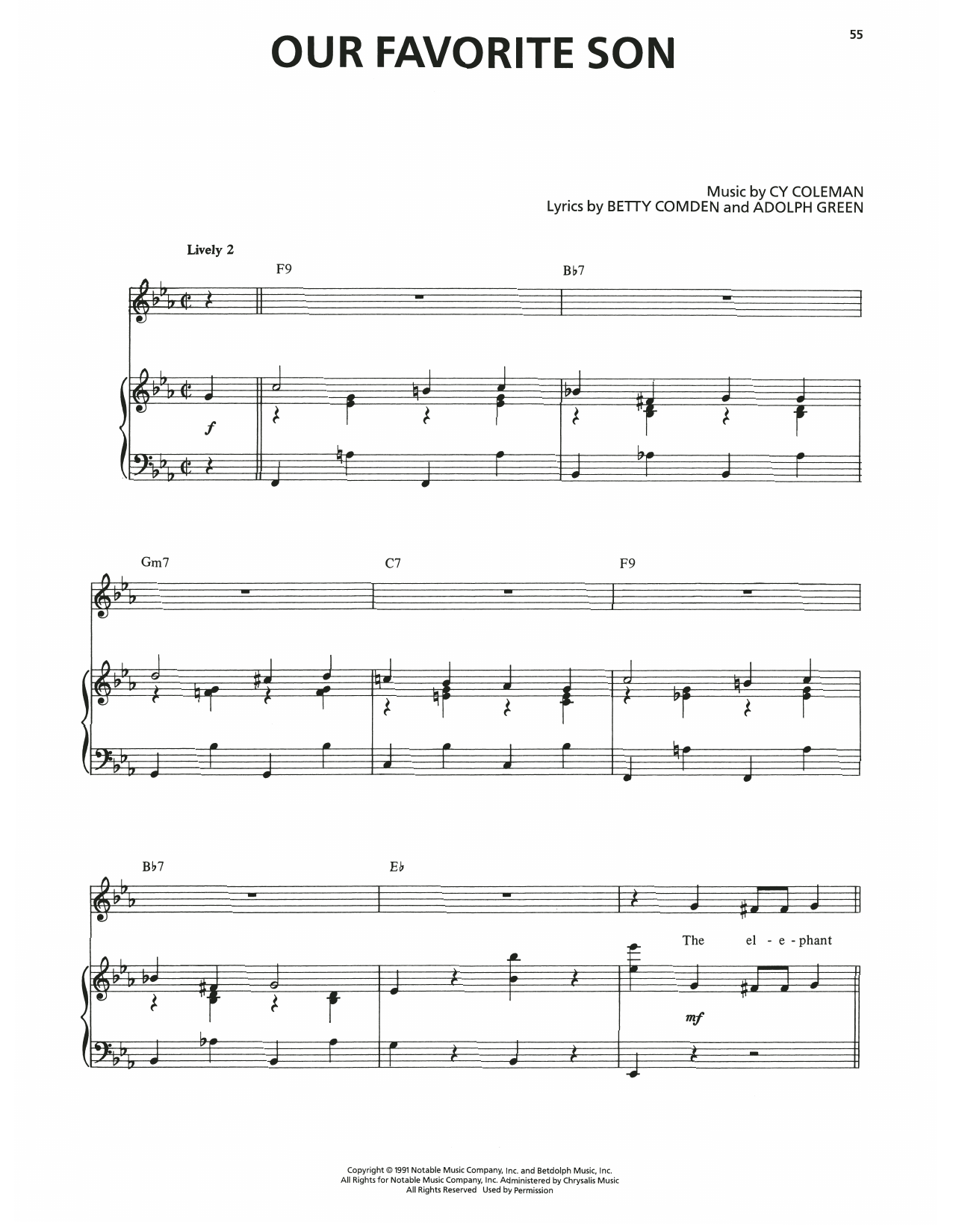 Cy Coleman Our Favorite Son (from The Will Rogers Follies) Sheet Music Notes & Chords for Piano & Vocal - Download or Print PDF