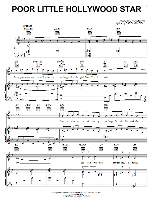 Cy Coleman Poor Little Hollywood Star Sheet Music Notes & Chords for Piano, Vocal & Guitar (Right-Hand Melody) - Download or Print PDF