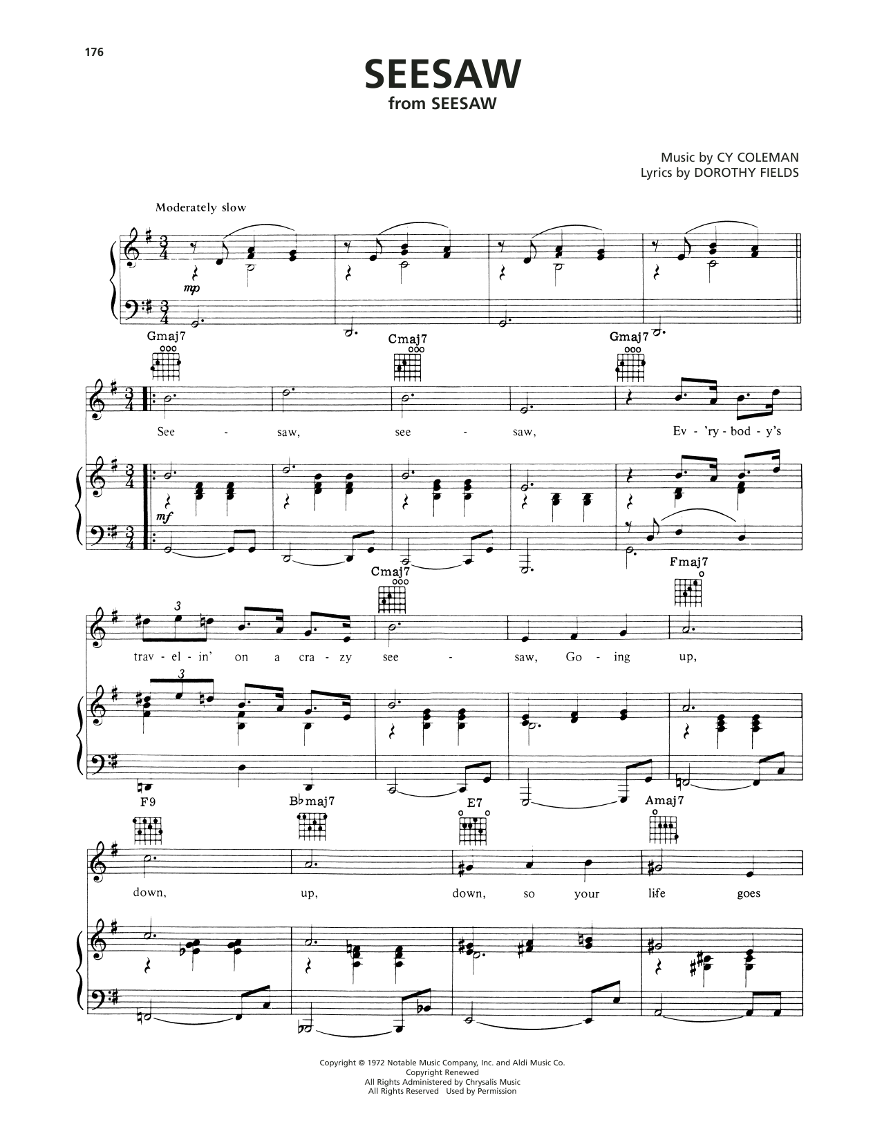 Cy Coleman Seesaw Sheet Music Notes & Chords for Piano, Vocal & Guitar Chords (Right-Hand Melody) - Download or Print PDF