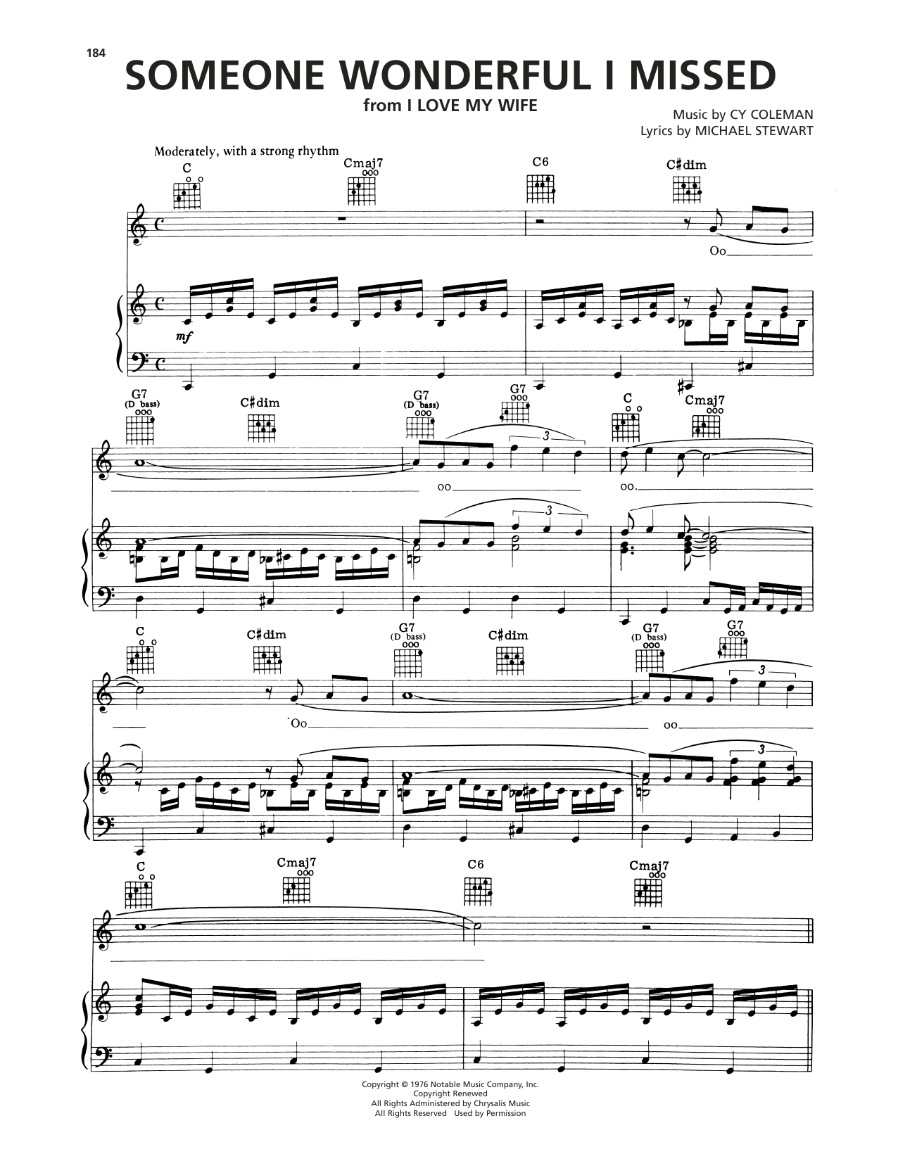 Cy Coleman Someone Wonderful I Missed (from I Love My Wife) Sheet Music Notes & Chords for Piano, Vocal & Guitar Chords (Right-Hand Melody) - Download or Print PDF