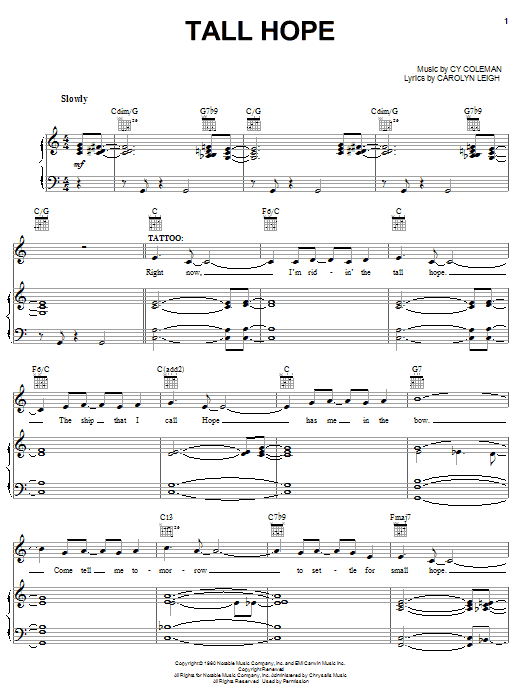 Cy Coleman Tall Hope Sheet Music Notes & Chords for Piano, Vocal & Guitar (Right-Hand Melody) - Download or Print PDF