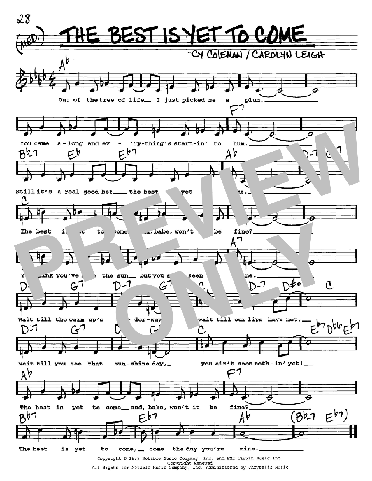 Cy Coleman The Best Is Yet To Come Sheet Music Notes & Chords for Real Book - Melody, Lyrics & Chords - C Instruments - Download or Print PDF