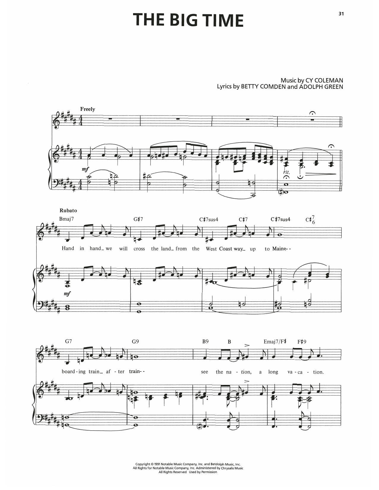Cy Coleman The Big Time (from The Will Rogers Follies) Sheet Music Notes & Chords for Piano & Vocal - Download or Print PDF