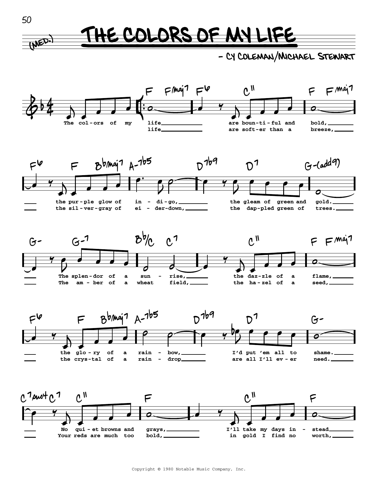 Cy Coleman The Colors Of My Life (High Voice) (from Barnum) Sheet Music Notes & Chords for Real Book – Melody, Lyrics & Chords - Download or Print PDF Cy Coleman The Colors Of My Life (High Voice) (from Barnum) Sheet Music Notes & Chords for Real Book – Melody, Lyrics & Chords - Download or Print PDF
