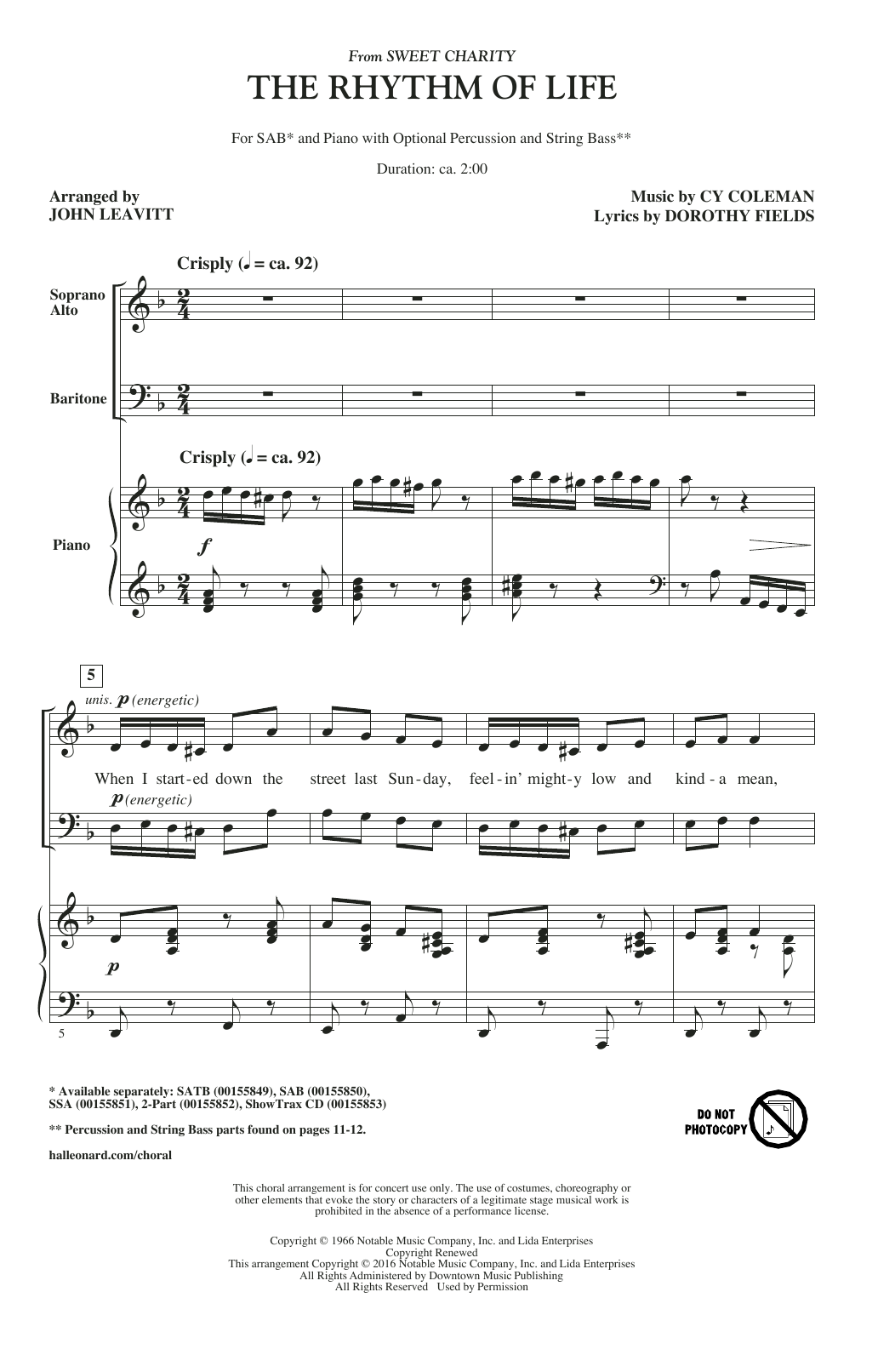 Cy Coleman The Rhythm Of Life (from Sweet Charity) (arr. John Leavitt) sheet music notes and chords. Download Printable PDF.