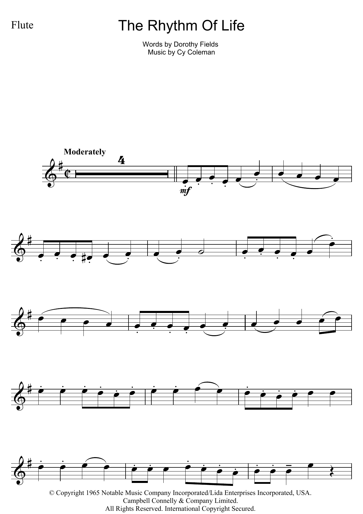 Cy Coleman The Rhythm Of Life (from Sweet Charity) Sheet Music Notes & Chords for Flute - Download or Print PDF