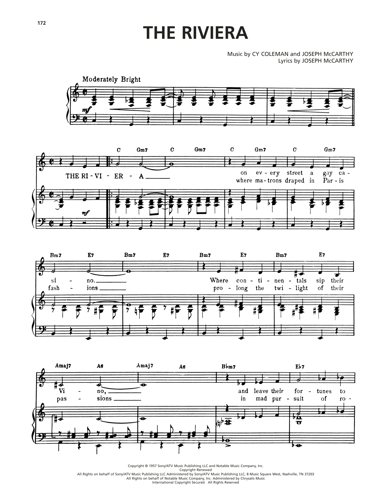 Cy Coleman The Riviera (from Seesaw) Sheet Music Notes & Chords for Piano, Vocal & Guitar Chords (Right-Hand Melody) - Download or Print PDF