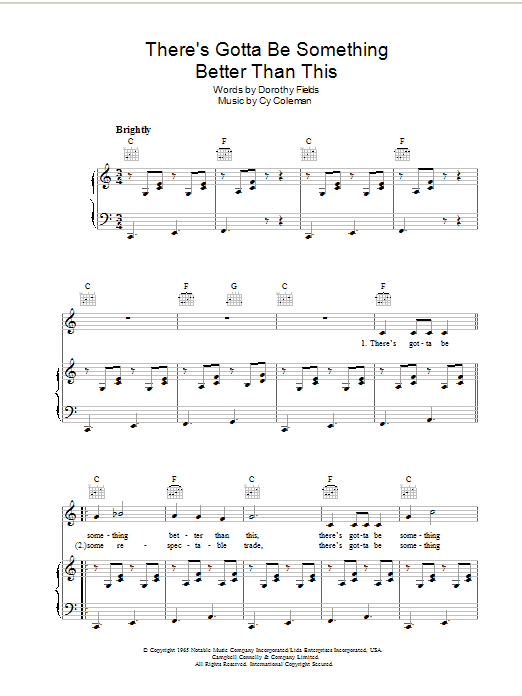 Cy Coleman There's Gotta Be Something Better Than This Sheet Music Notes & Chords for Piano, Vocal & Guitar - Download or Print PDF