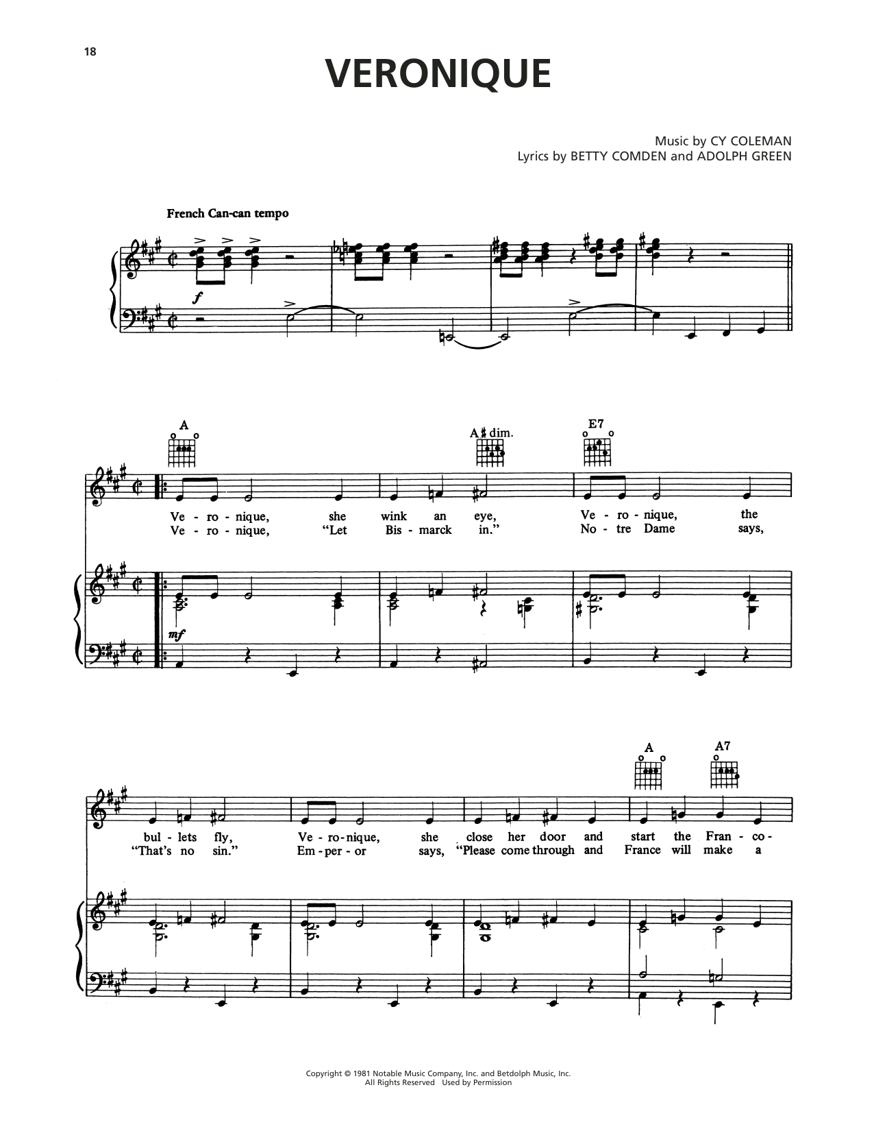 Cy Coleman Veronique (from On The Twentieth Century) Sheet Music Notes & Chords for Piano, Vocal & Guitar (Right-Hand Melody) - Download or Print PDF