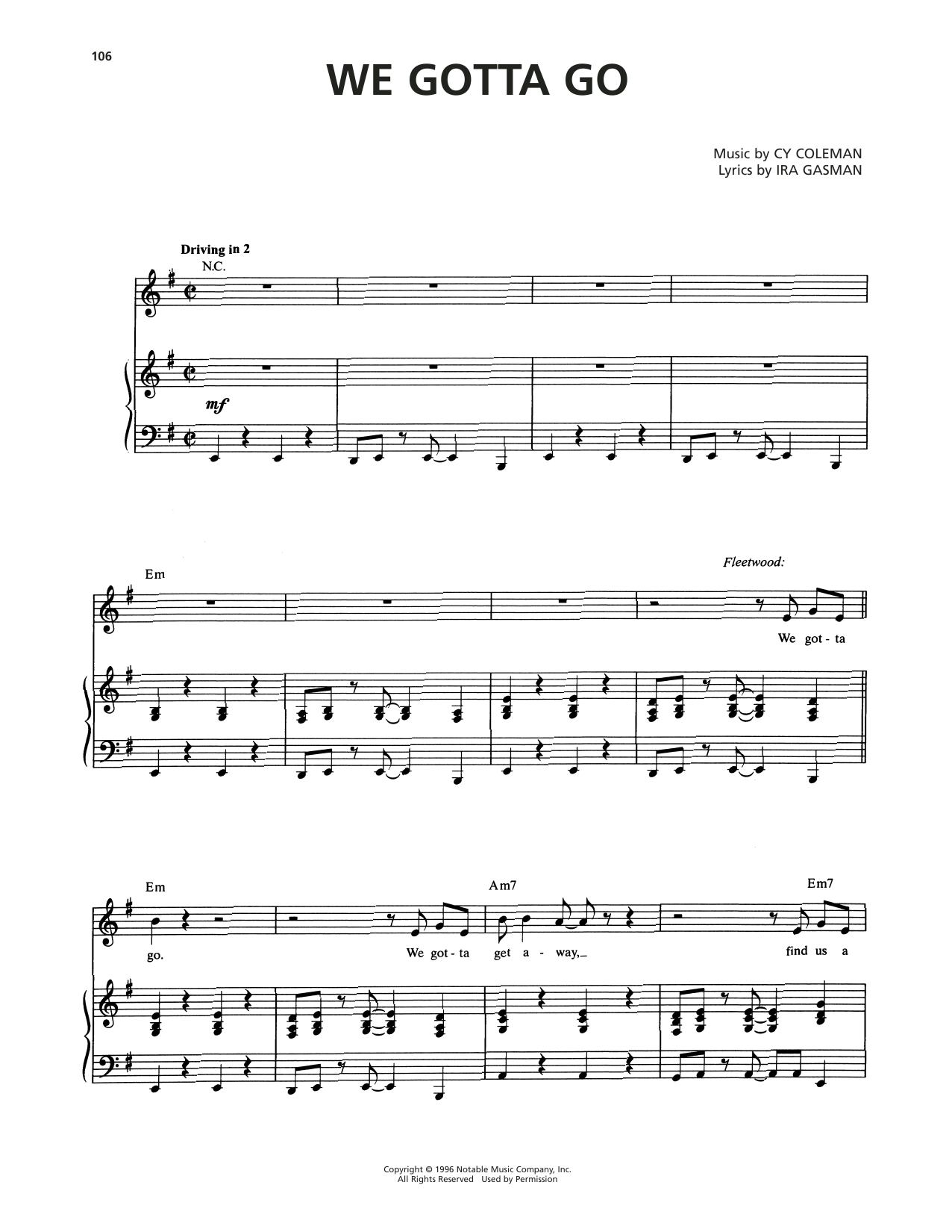 Cy Coleman We Gotta Go (from The Life) Sheet Music Notes & Chords for Piano & Vocal - Download or Print PDF