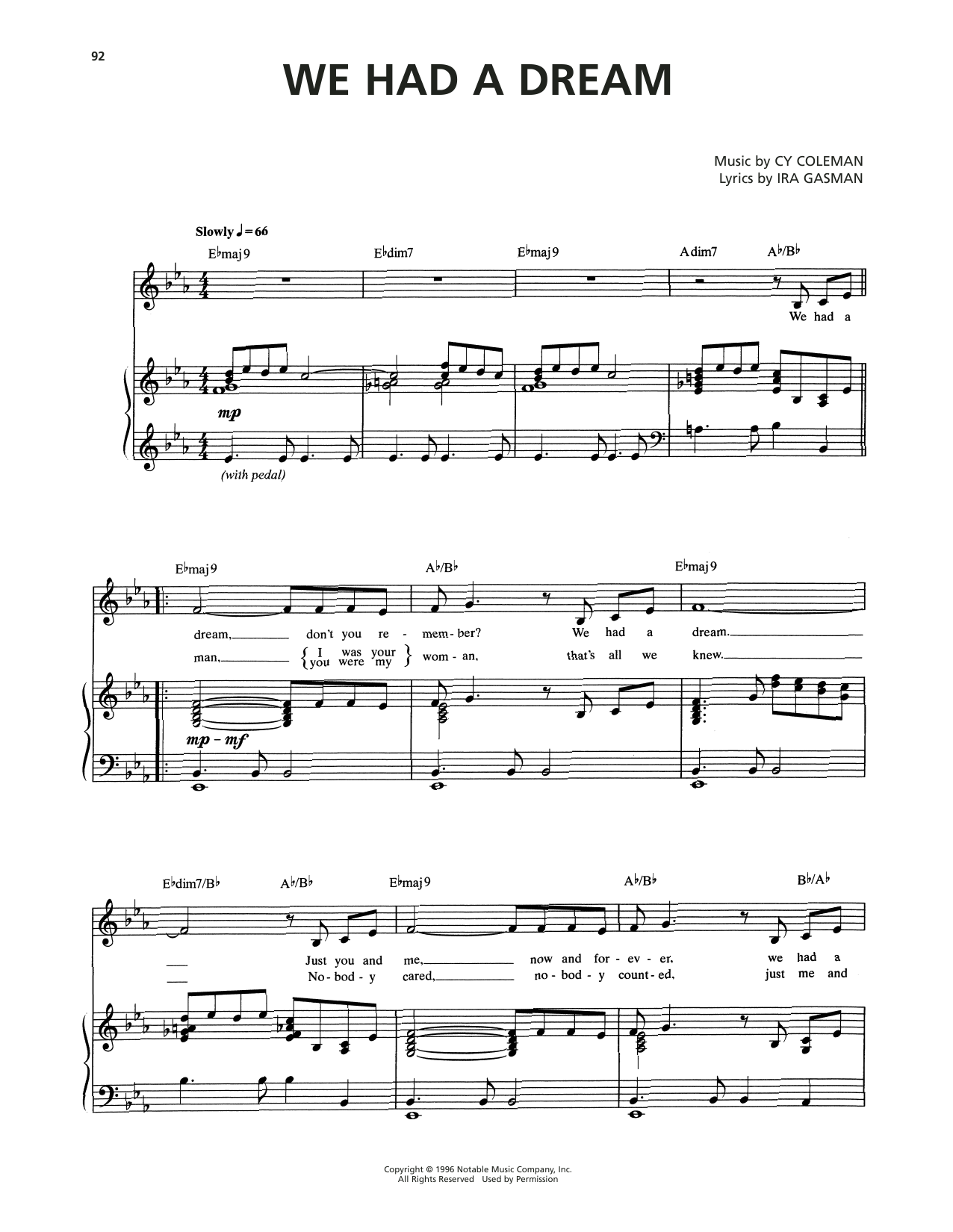 Cy Coleman We Had A Dream (from The Life) Sheet Music Notes & Chords for Piano & Vocal - Download or Print PDF