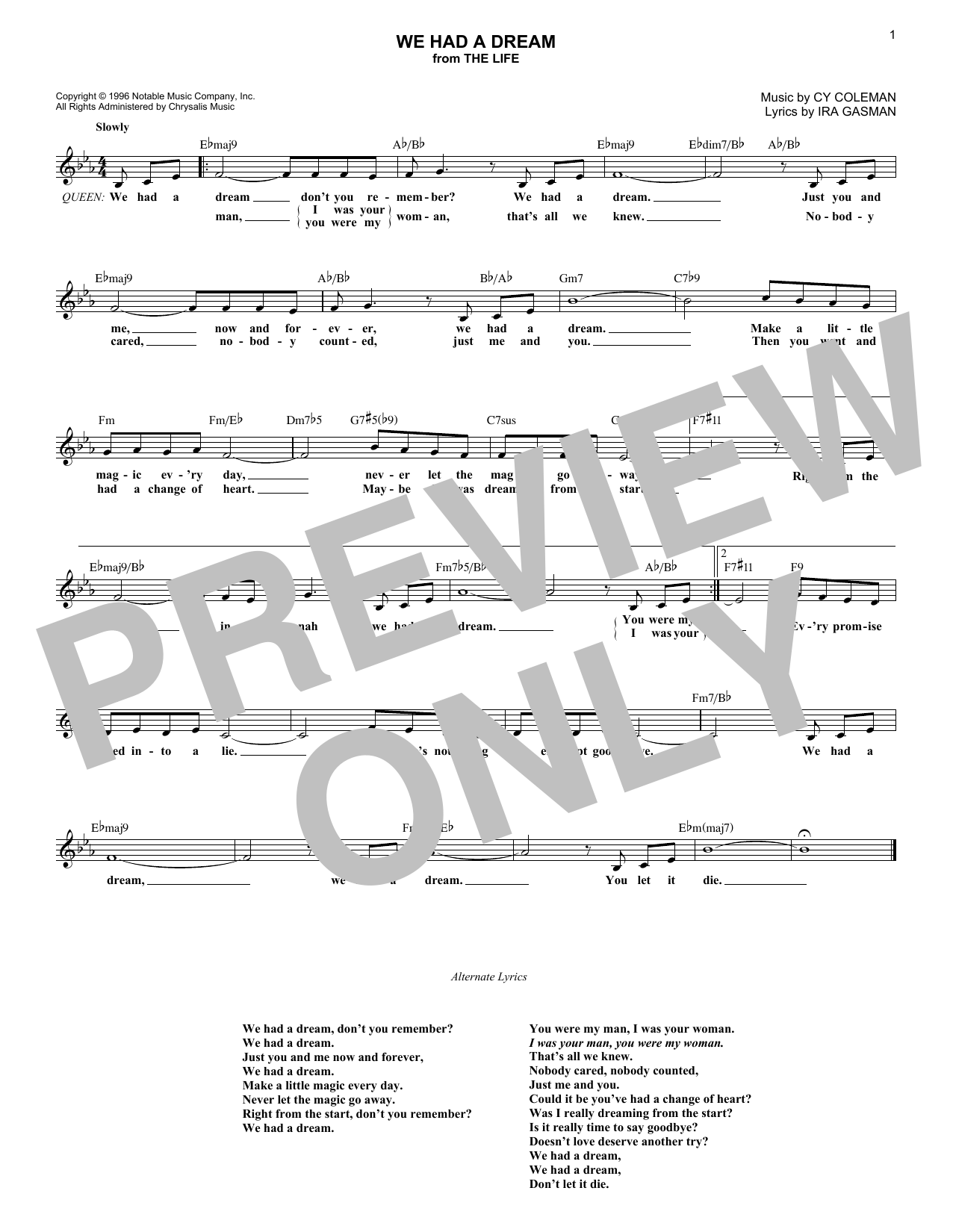 Cy Coleman We Had A Dream Sheet Music Notes & Chords for Melody Line, Lyrics & Chords - Download or Print PDF