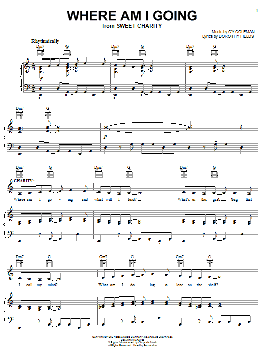Cy Coleman Where Am I Going Sheet Music Notes & Chords for Piano, Vocal & Guitar (Right-Hand Melody) - Download or Print PDF