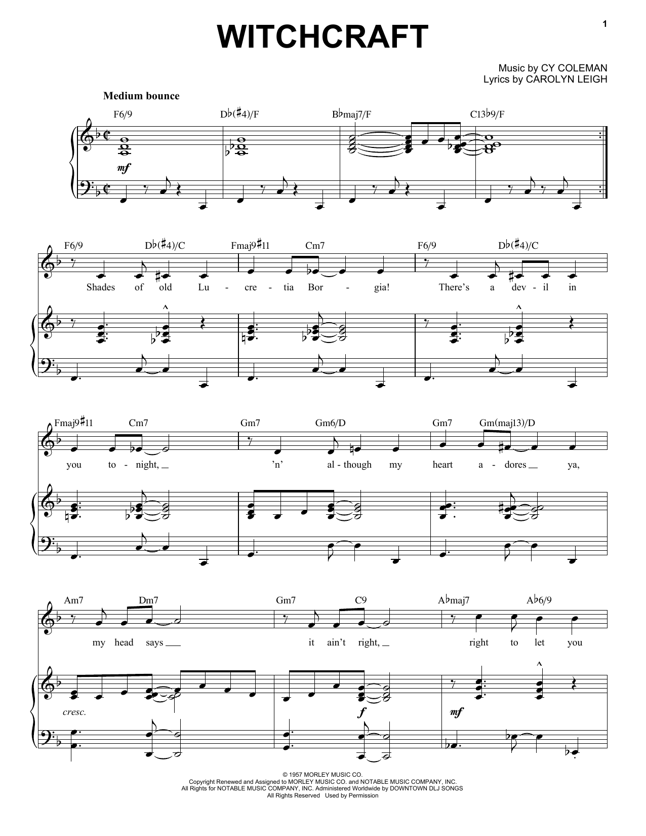 Cy Coleman Witchcraft [Jazz version] (arr. Brent Edstrom) Sheet Music Notes & Chords for Piano & Vocal - Download or Print PDF