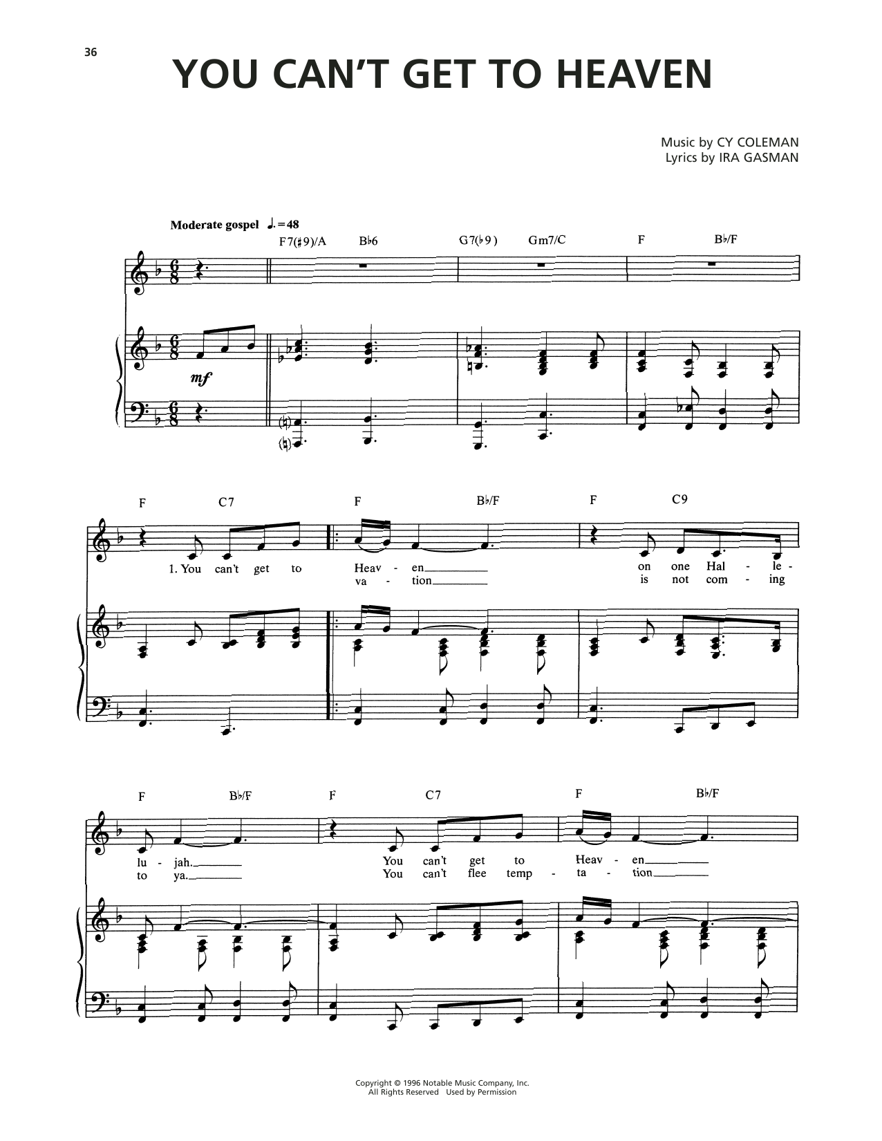 Cy Coleman You Can't Get To Heaven (from The Life) Sheet Music Notes & Chords for Piano & Vocal - Download or Print PDF