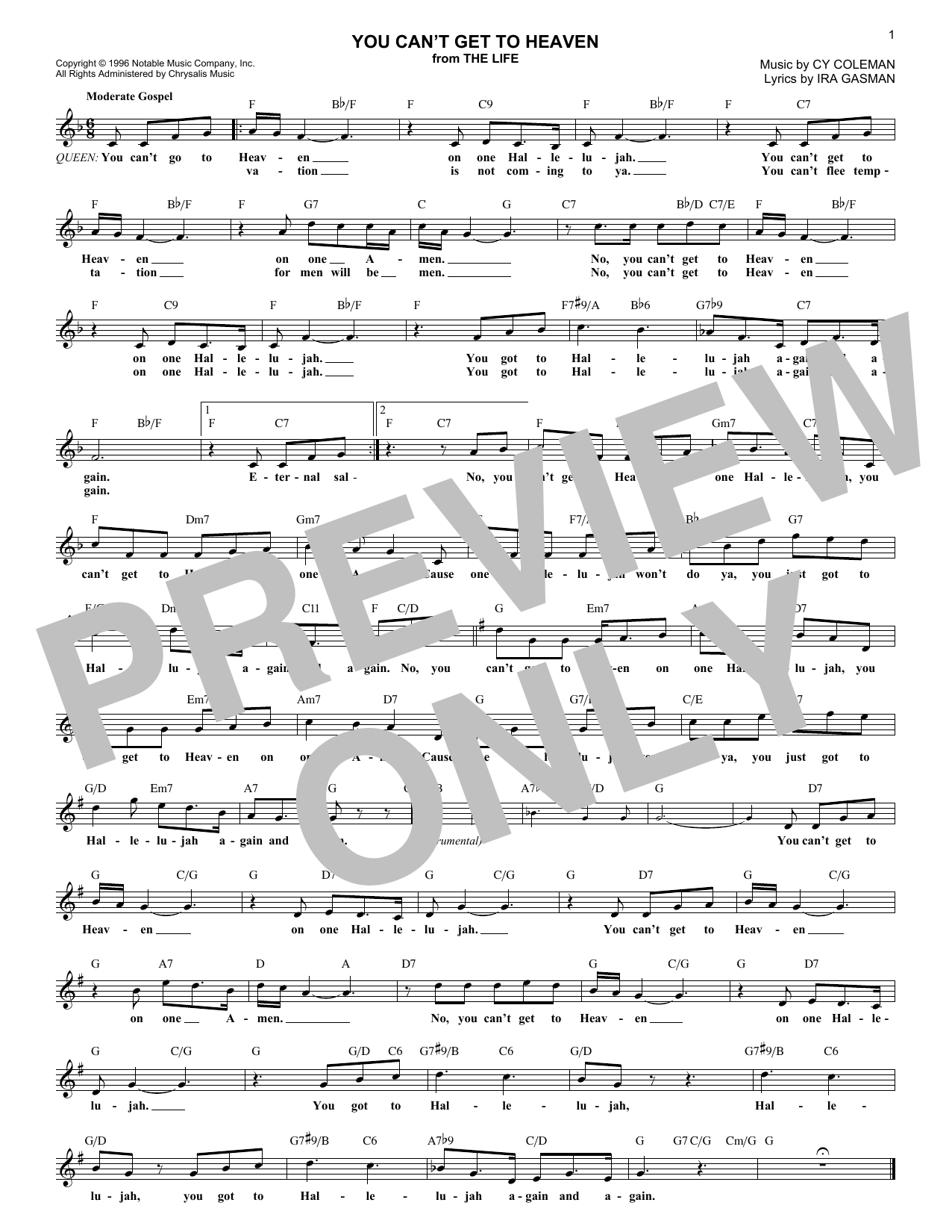 Cy Coleman You Can't Get To Heaven Sheet Music Notes & Chords for Melody Line, Lyrics & Chords - Download or Print PDF