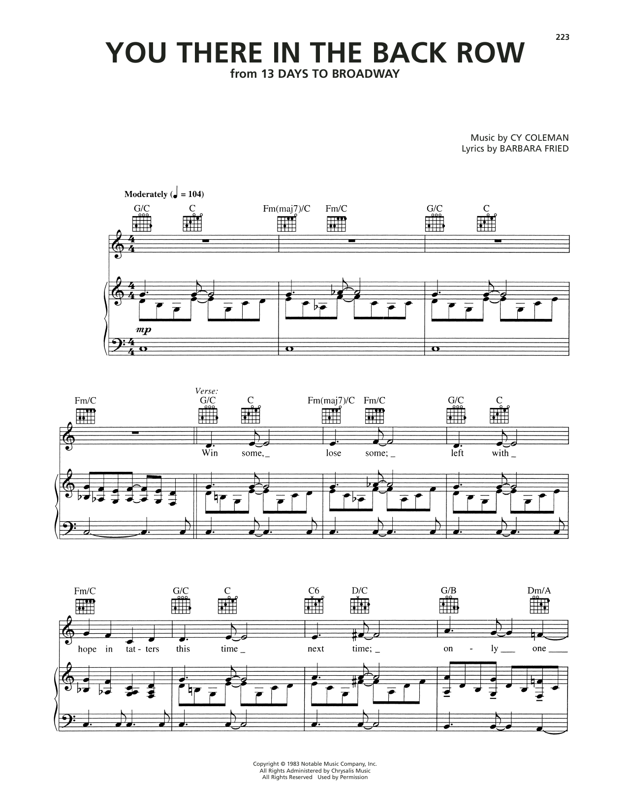 Cy Coleman You There In The Back Row (from 13 Days To Broadway) Sheet Music Notes & Chords for Piano, Vocal & Guitar Chords (Right-Hand Melody) - Download or Print PDF