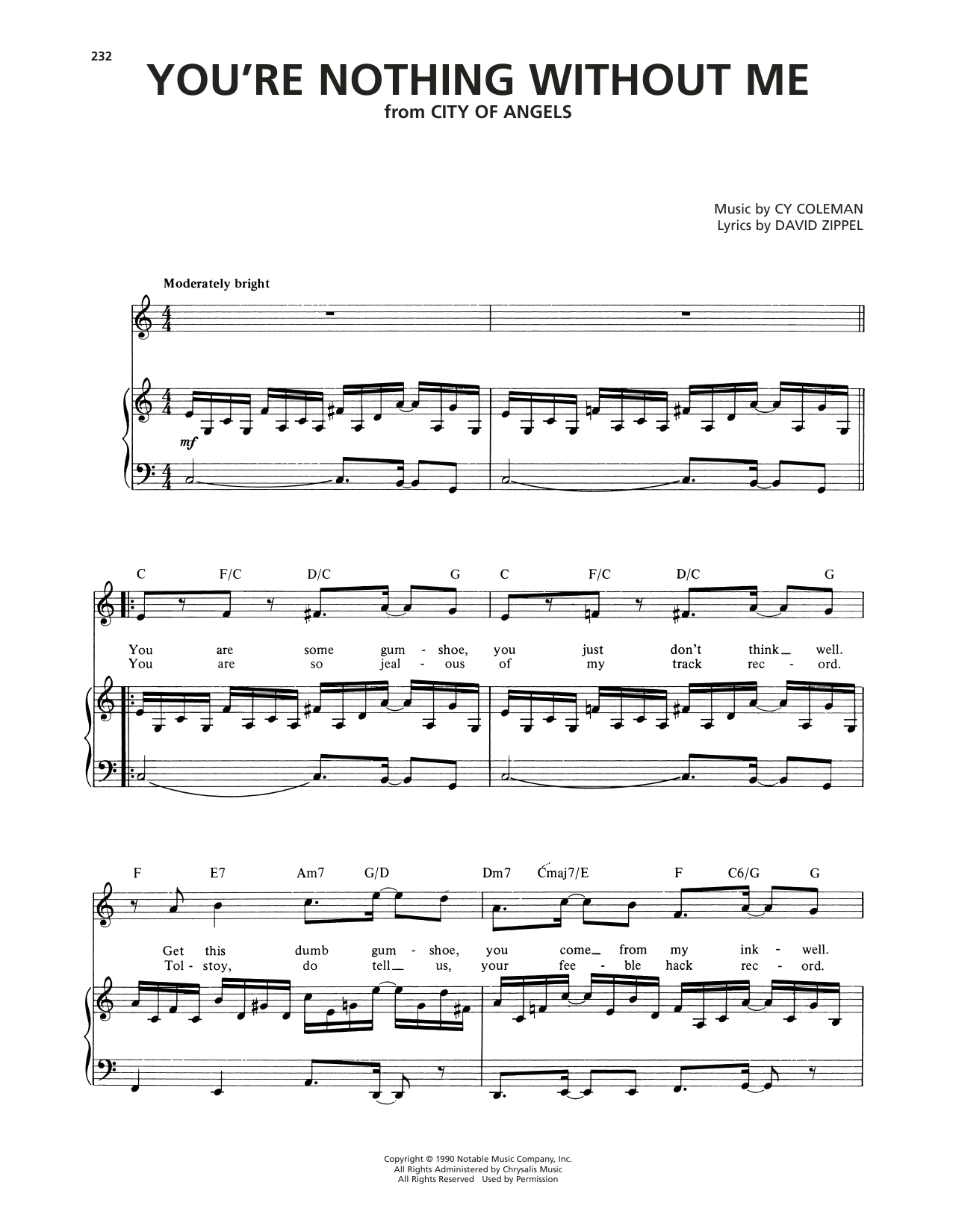 Cy Coleman You're Nothing Without Me (from City Of Angels) Sheet Music Notes & Chords for Piano, Vocal & Guitar (Right-Hand Melody) - Download or Print PDF